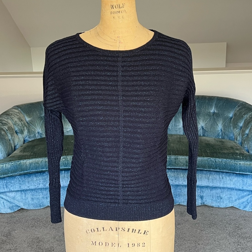 New York & Company navy metallic ribbed sweater